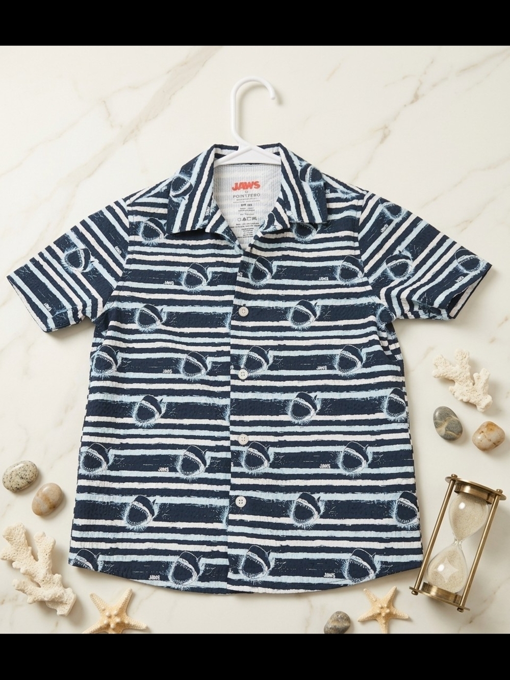 Point Zero x JAWS Boy’s Short Sleeve Button Down Seersucker Shirt - Size 6 (S/P)